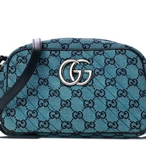 Gucci Teal GG Supreme Canvas Crossbody with Silver Double G